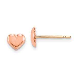 Kids 6mm Polished Puffed Heart Post Earrings in 14k Rose Gold